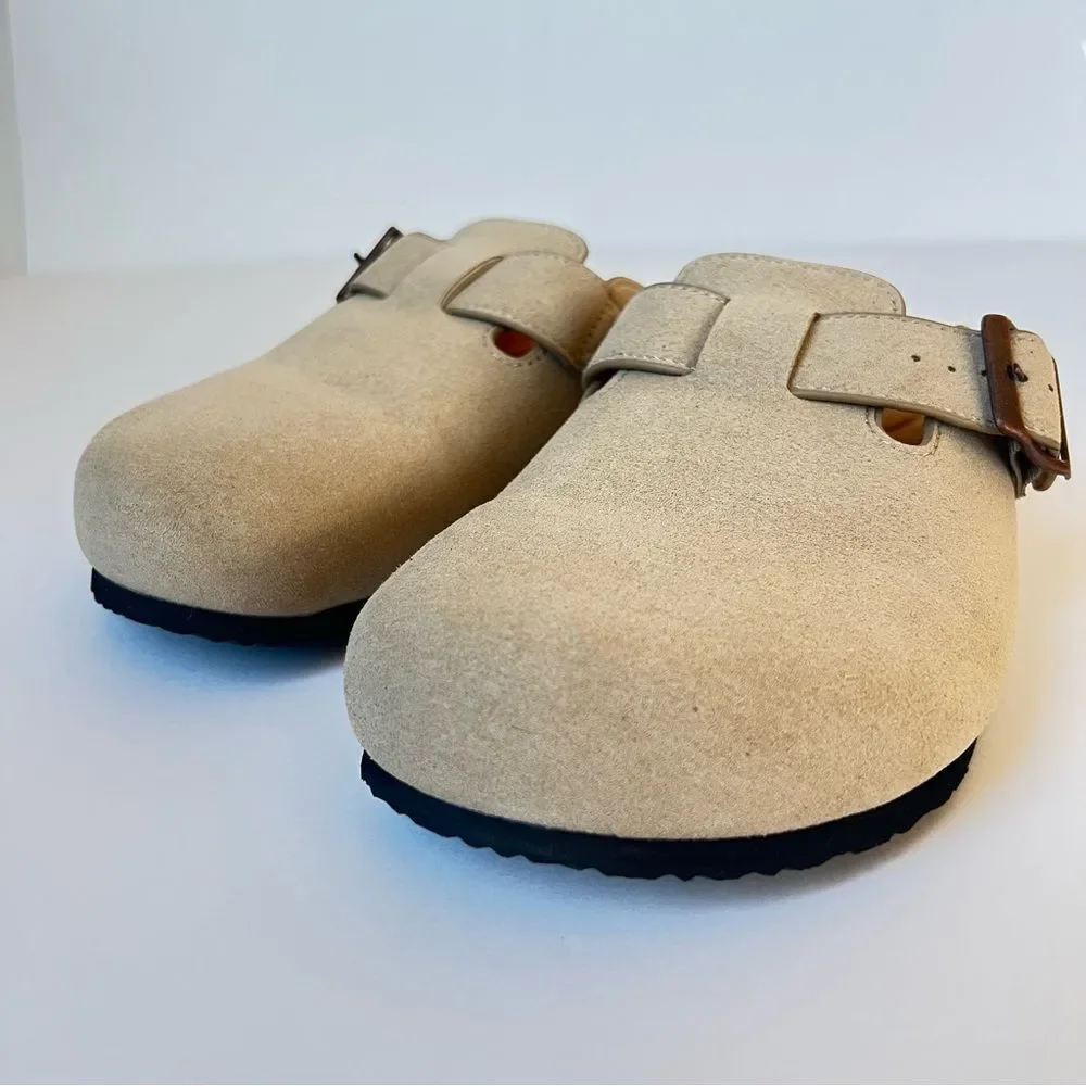 Goodfellow Unisex Beige Faux Suede Buckle Slip-on Clogs SZ Men 7 / Women 8.5